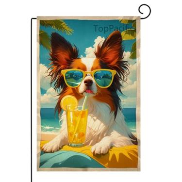 Imagem de TopPacific Papillon Bandeira de jardim para cães, verão, praia, jardim, 30,5 x 45,7 cm, vertical, dupla face, para uso externo, pequena e divertida de serapilheira para decoração ao ar livre (6516)