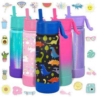 Imagem de CHILLOUT LIFE Garrafa de água infantil isolada de 500 ml para escola com tampa de canudo à prova de vazamento e adesivos bonitos à prova d'água, garrafa térmica de aço inoxidável personalizada