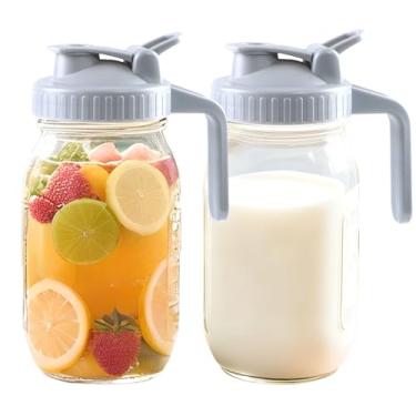 Imagem de Jarro de vidro Mason com tampa para armazenamento de leite materno de 947 ml, jarra de chá de vidro de boca larga de 1 litro com alça recipiente de creme para suco de geladeira, café frio, limonada