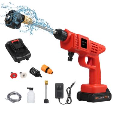 Imagem de CIADAZ Máquina de lavar de alta potência sem fio, 300w, com bateria recarregável de spray 6 em 1, para limpeza de piso de cerca de carro, rega 20000 rpm 28bar/406PSI