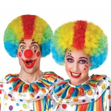Imagem de JUST FOR PARTY Peruca afro encaracolada de palhaço para adultos unissex, peruca afro louca dos anos 70 e 80, tema discoteca para jovens, adultos, mulheres, homens, festa de Halloween (arco-íris)