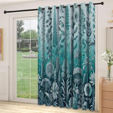 Imagem de Divisória de parede com divisória de sala turquesa, lavanda botânica e florida folhosa na parte traseira ombré, cortinas largas isoladas/cortinas de quarto (painel único), L 250 x C 213 cm