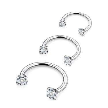 Imagem de Hnxnskt Anel de nariz em ferradura de aço cirúrgico duplo piercing de nariz 18 g anéis labiais zircônia cúbica sapato de cavalo Daith piercing joia para mulheres diâmetro interno 8-12 mm, Metal