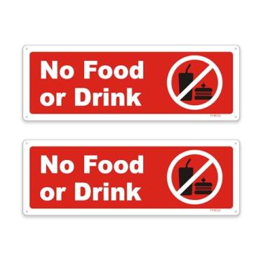 Imagem de FHEGI Pacote com 2 placas sem alimentos ou bebidas, alumínio refletivo livre de ferrugem de 23 x 7,6 cm, proteção UV, à prova de intempéries, fácil de instalar (vermelho)