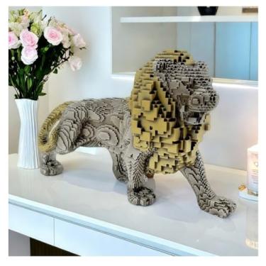 Imagem de Escultura de leão ambulante em camada de resina criativa estátua de luxo de alta qualidade para escritório doméstico armário de TV decoração de entrada estatueta (ouro)