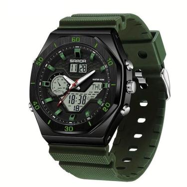 Imagem de Relógio Esportivo Com Dupla Exibição, Cronômetro & Alarme, à Prova D`água 5atm Exército Verde