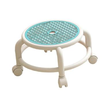 Imagem de Ｂｅｓｇａ Banco giratório baixo de 360° com rodinhas e confortável, pequeno, para garagem, escritório, salões, pedicure em casa, Azul