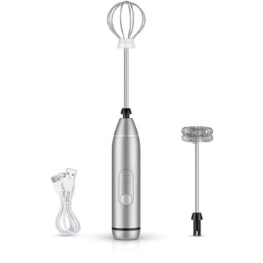 Imagem de Mini Mixer Elétrico Portátil, 3 Velocidades, Batedor Fouet Inox, Recarregável USB, Misturador para Bebidas e Ovos
