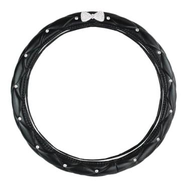 Imagem de Capa de volante de couro brilhante para mulheres, protetor de volante de carro, antiderrapante, ajuste universal, 36 cm - preto com laço
