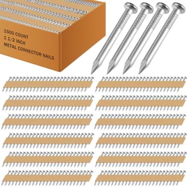 Imagem de Zonon 1500 unidades de 3,8 cm pregos de conector de metal galvanizados, fita de papel de 34 graus, haste lisa de cabeça redonda completa para pregos de conector de metal (0,131 polegadas)