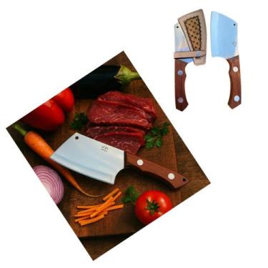 Imagem de Cutelo Artesanal, Profissional para cozinha cabo de madeira em aço ino