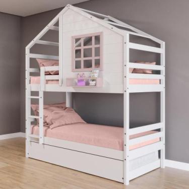 Imagem de Treliche Casinha Janela Madeira Branco/Rosa - Housin