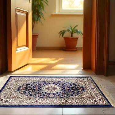 Imagem de 1 Tapete Capacho Belga Grande Limpa Seca Es Cl 66 x 110 Vr (D5Cla Azul Vermelho Bege - Classico Medalhão Floral)