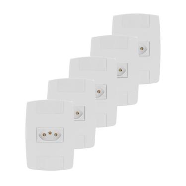 Imagem de Kit 5 Tomada Elétrica Branca 2P+T 10A 250V Placa Espelho 4X2