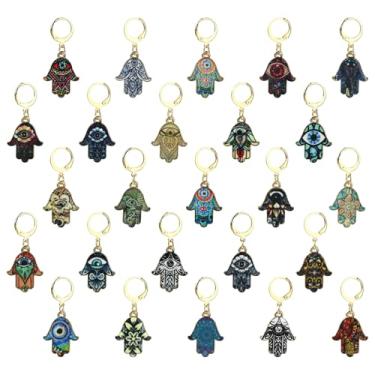 Imagem de UR URLIFEHALL 25 peças de marcadores de ponto Hamsa esmaltados aleatórios com bloqueio manual de mão de Fátima, pingentes de ponto de crochê para tricô e acessórios de costura