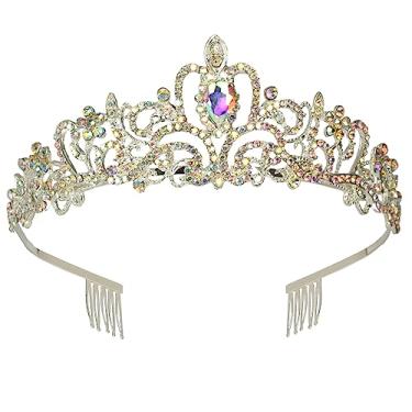 Imagem de Tiara de casamento de strass de cristal com pente para noivas, princesas, rainhas, coroação, festa de aniversário, coroa de prata para meninas e mulheres, festa de carnaval, celebração de férias para