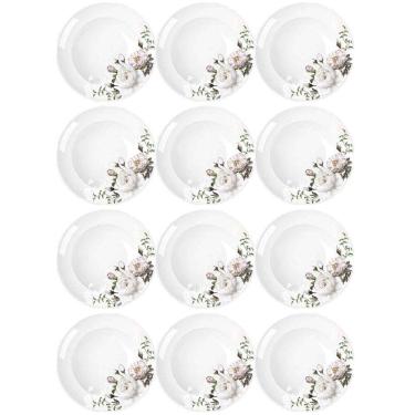 Imagem de Jogo 12 Pratos Fundos Redondos 23cm Garden em Porcelana com Estampa Floral Germer