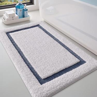 Imagem de LUMI Tapetes de banho para banheiro, tapete de banho macio absorvente antiderrapante, tapetes de banheiro clássicos laváveis, ideais para piso, banheira de chuveiro, entrada, 61 cm x 111 cm, azul