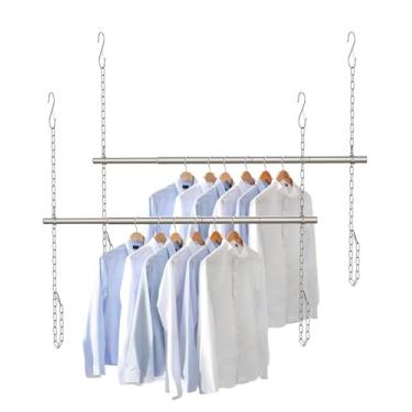 Imagem de Haste de armário para pendurar, extensor de hastes de armário de largura e altura ajustáveis, barra de aço inoxidável resistente de 43 a 132 cm, roupas para pendurar no armário com economia de espaço