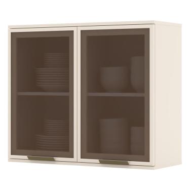 Imagem de Armário Aéreo 2 Portas Vidro 80cm Connect - Móveis Henn Off White