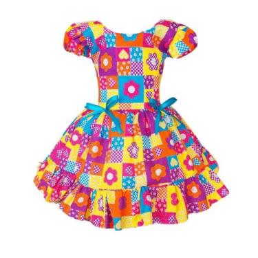 Imagem de Vestido Luxo Temático Infantil Festa Junina São João Quadrilha Xadrez 