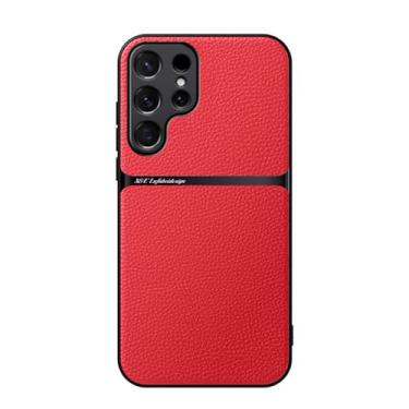 Imagem de HJZSZX Para Samsung S24Ultra Suporte de carro magnético Capa de couro à prova de choque para telefone (para Samsung S24Ultra/vermelho)