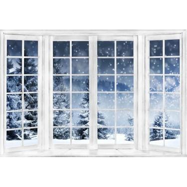 Imagem de DASHAN Pano de fundo de janela de neve de inverno de 3 x 2 m Pano de fundo de foto de Natal nevado fundo de cena de neve para fotografia festival de família festa feliz natal evento banner decoração adereços de cabine de fotos