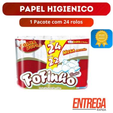 Imagem de Kit 1 Pacote Papel Higiênico Fofinho Folha Dupla Neutro 30m 24 Rolos