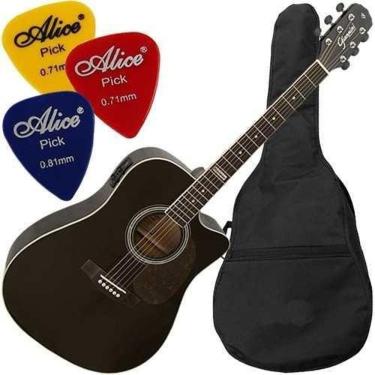 Imagem de Kit Violão Folk Eletroacústico Gf1D Bk Capa Giannini Mod2017