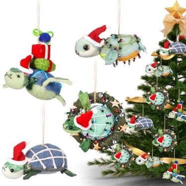 Imagem de HunnmingRe 4 peças de enfeite de tartaruga de feltro de árvore de Natal 12 cm enfeites de animais pendurados tartaruga de feltro presente praia oceano decoração de árvore costeira decoração de
