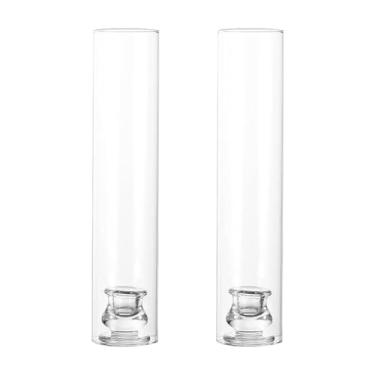 Imagem de Baoblaze 2 peças de suporte de vela de vidro cônico, centro de mesa europeu com tampa cilíndrica para lareira, jantares de casamento, festas