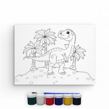 Imagem de Kit Tela Para Pintura Com Tinta E Pincel Canvas 60x40cm (Dinossauro)