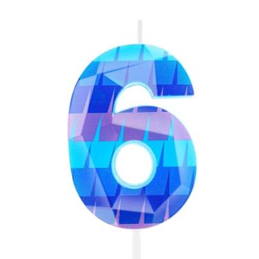 Imagem de Hongplus Jogo de vídeo 3D 6 velas de aniversário Piñata Gaming Party Numeral 6 velas Topper de bolo para crianças, meninos de batalha, decoração de 6 anos, jogos e videogames, decorações de festa