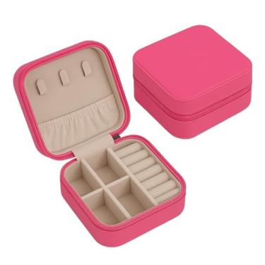 Imagem de Porta-Jóias Duplo Mini Portátil de Couro | Organizador Multifuncional para Bijuterias(ROSA PINK,2 unidades)