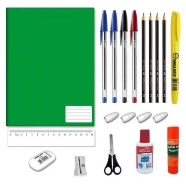 Imagem de Material escolar kit com 20 peças, escolha a cor do caderno Grande - F