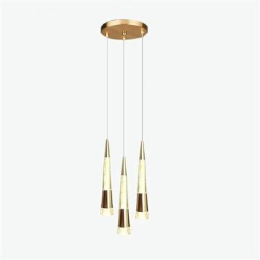 Imagem de WLHAZMWY Candeeiro pendente moderno elegante minimalista luz dourada metal acrílico pendurado lâmpada cônica decoração de casa iluminação (3 luzes)