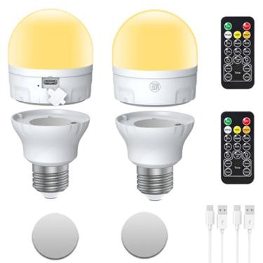 Imagem de Lâmpada de carregamento automático E26 com lâmpada reserva de bateria, controle remoto e temporizador para arandelas e lâmpadas, carregamento E26 e USB para luminária sem fio, 3 temperaturas de cor e