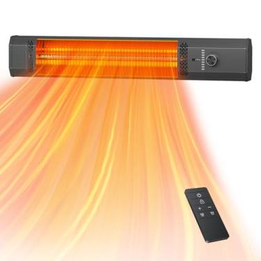 Imagem de Aquecedores externos, 1s Aquecedores elétricos infravermelhos de pátio com controle remoto, temporizador 9H, 9 níveis de calor, à prova d'água, para casa, escritório, pátio e garagem, montado na