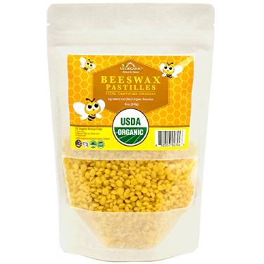 Imagem de US Organic Pastilhas amarelas 100% puras de cera de abelha, certificação USDA, para velas DIY, protetor labial, creme corporal, loção, desodorante, giz de cera e muitos outros usos. 227 g (médio)
