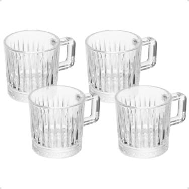 Imagem de Conjunto 4 Xícaras de Café Expresso 90ml Transparente Canelado com Alça
