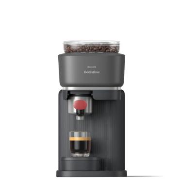 Imagem de PHILIPS Máquina de café expresso Baristina, moer, tampar e preparar grãos de café em um passo, compacta, bomba de pressão de 16 barras, moedor automático, preto com filtro de portafilter vermelho baga