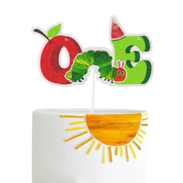 Imagem de Cartoon Hungry Caterpillar One Year Old Cake Topepr, Reading Story Theme 1st Birthday Cake Decor,Summer Spring First Birthday Party Decorations for Boys Girls