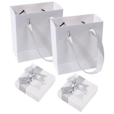 Imagem de ccHuDE 2 caixas de papelão de joias com laço de fita, 2 peças de sacos de armazenamento de joias, pulseiras, estojos de presente, caixas de papel de armazenamento de colares, sacos de embalagem de