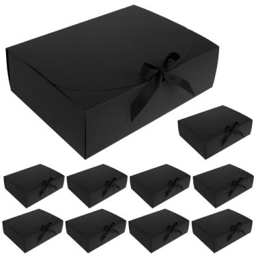 Imagem de 10 caixas de presente com tampas, caixa de presente de papel kraft de 26 x 19 x 8 cm, caixa de presente de papel com fita, caixa de presente de dama de honra para casamento, caixas de presente para