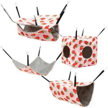 Imagem de 4 peças de rede de porquinho-da-índia para hamster, cama quente, casa de açúcar, gaiola, acessórios, brinquedos macios para pendurar na cama para furão de chinchila, esquilo, brincar de dormir (estilo