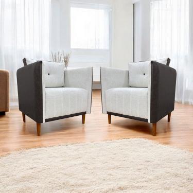 Imagem de Kit 2 Poltronas Decorativa Luxo Para Sala Escritório Recepção Aviv Corino e Linho Premium