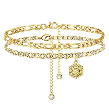 Imagem de Tornozeleira com inicial em camadas para mulheres com nome e iniciais com corrente de letra cubana tornozeleiras lindas de marinheiro A-Z para meninas