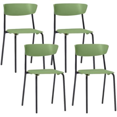 Imagem de Kit 04 Cadeiras Empilhável Fixa F02 Base Aço Preta Verde - Lyam Decor