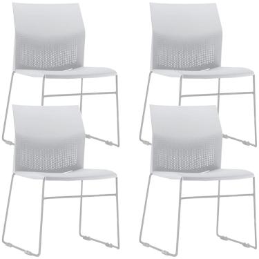 Imagem de Kit 04 Cadeiras Empilhável Fixa Link F02 Base Aço Cinza Branco - Lyam Decor
