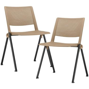 Imagem de Kit 02 Cadeiras Empilhável Fixa Lift F02 Base Aço Preto Nude - Lyam Decor